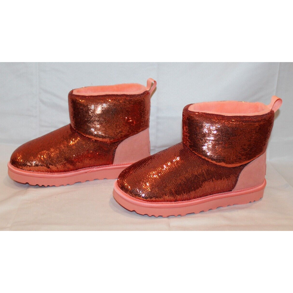 UGG CLASSIC MINI MIRROR BALL STARFISH PINK SEQUIN SUEDE WOMEN'S‎ BOOTS NIB - Picture 3 of 8